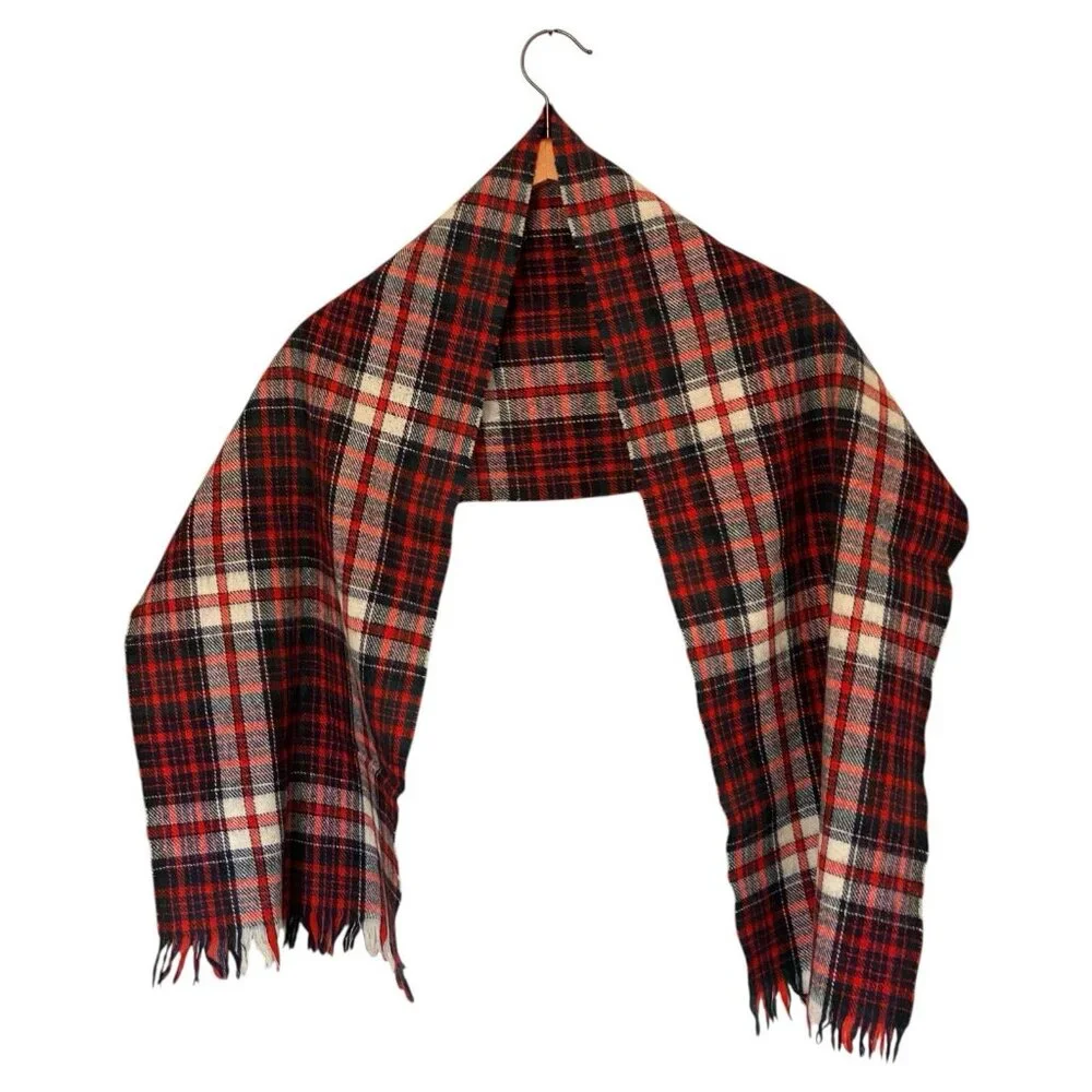 George Harrison & Co Red Black White Gray Check Men's 100% Wool Scarf 12